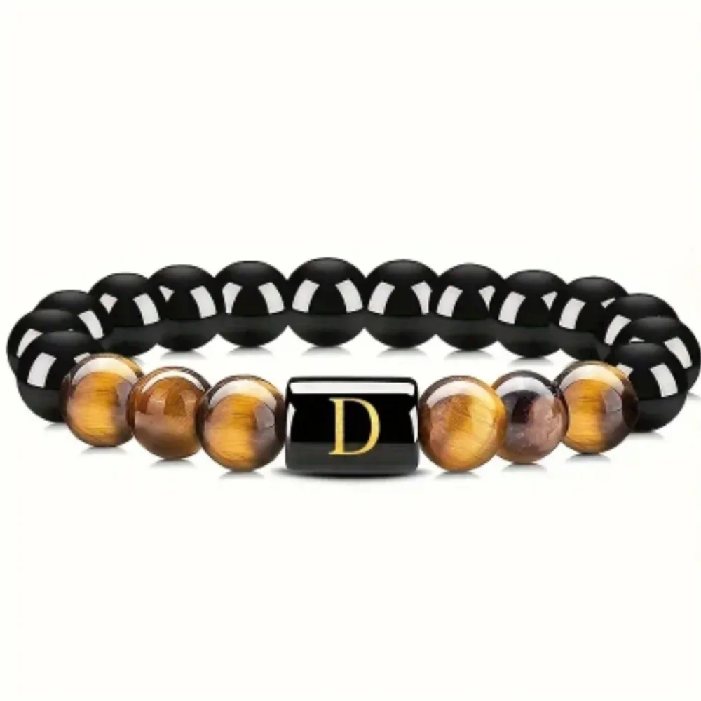 Men's tiger eye Initial Bead Bracelet